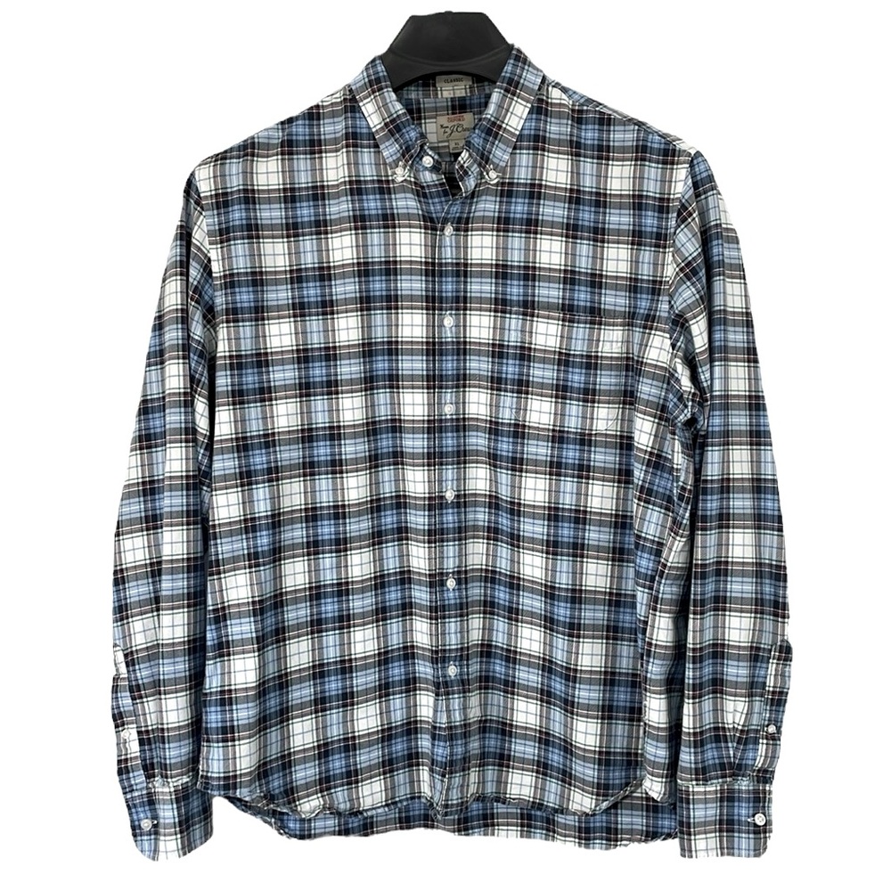 J. Crew Classic fit All-cotton oxford Size XL red/white/blue/green plaid shirt.